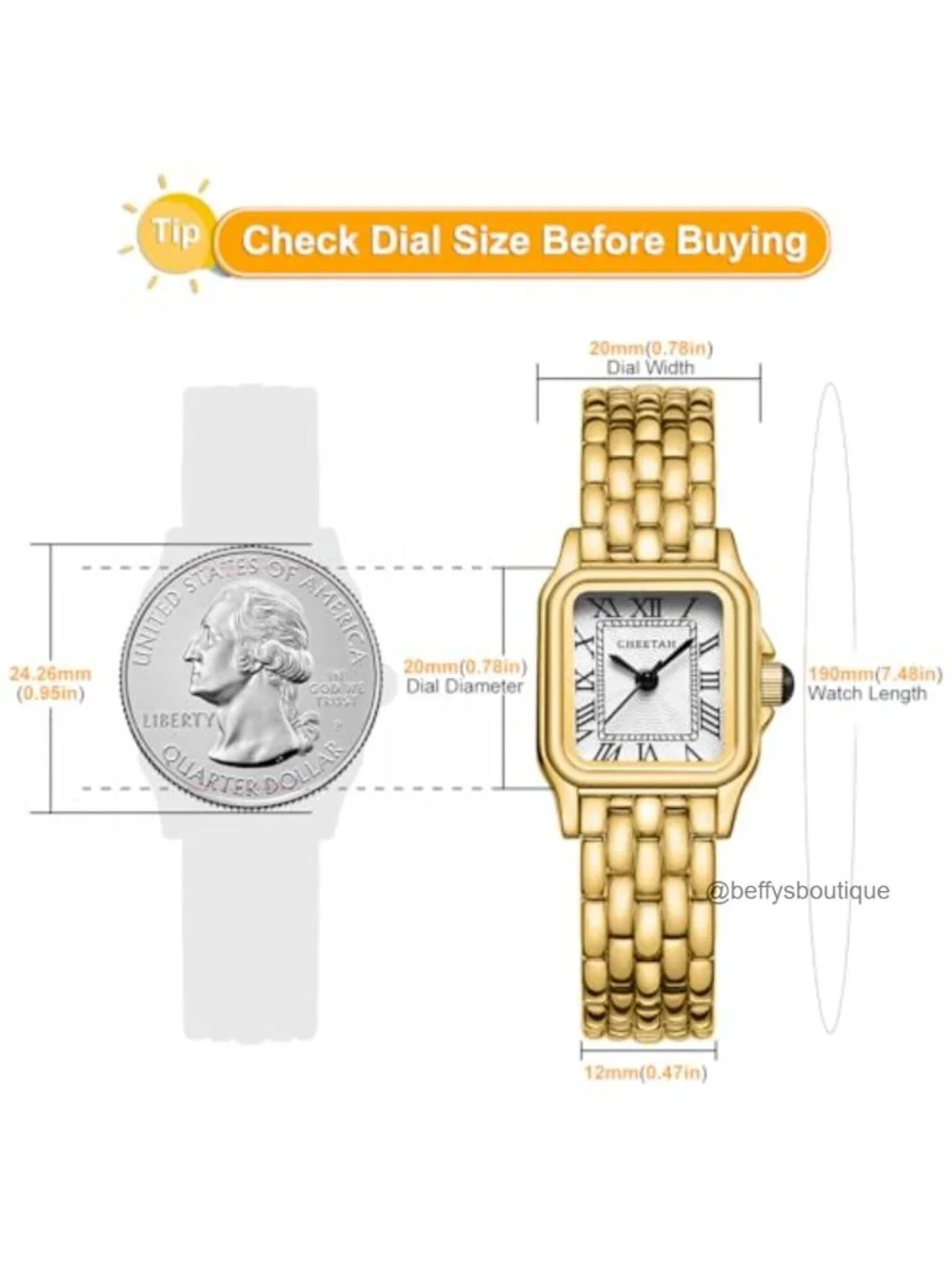 Vintage Gold Plated Bracelet Watch for Women with Roman Dial, Japanese Quartz,